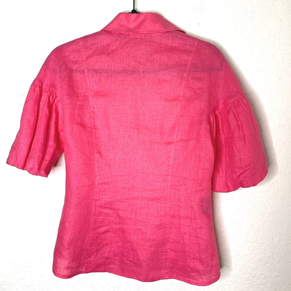 Carlisle Size 2 Pink 100% Linen Puffy Sleeve Top - Picture 2 of 5